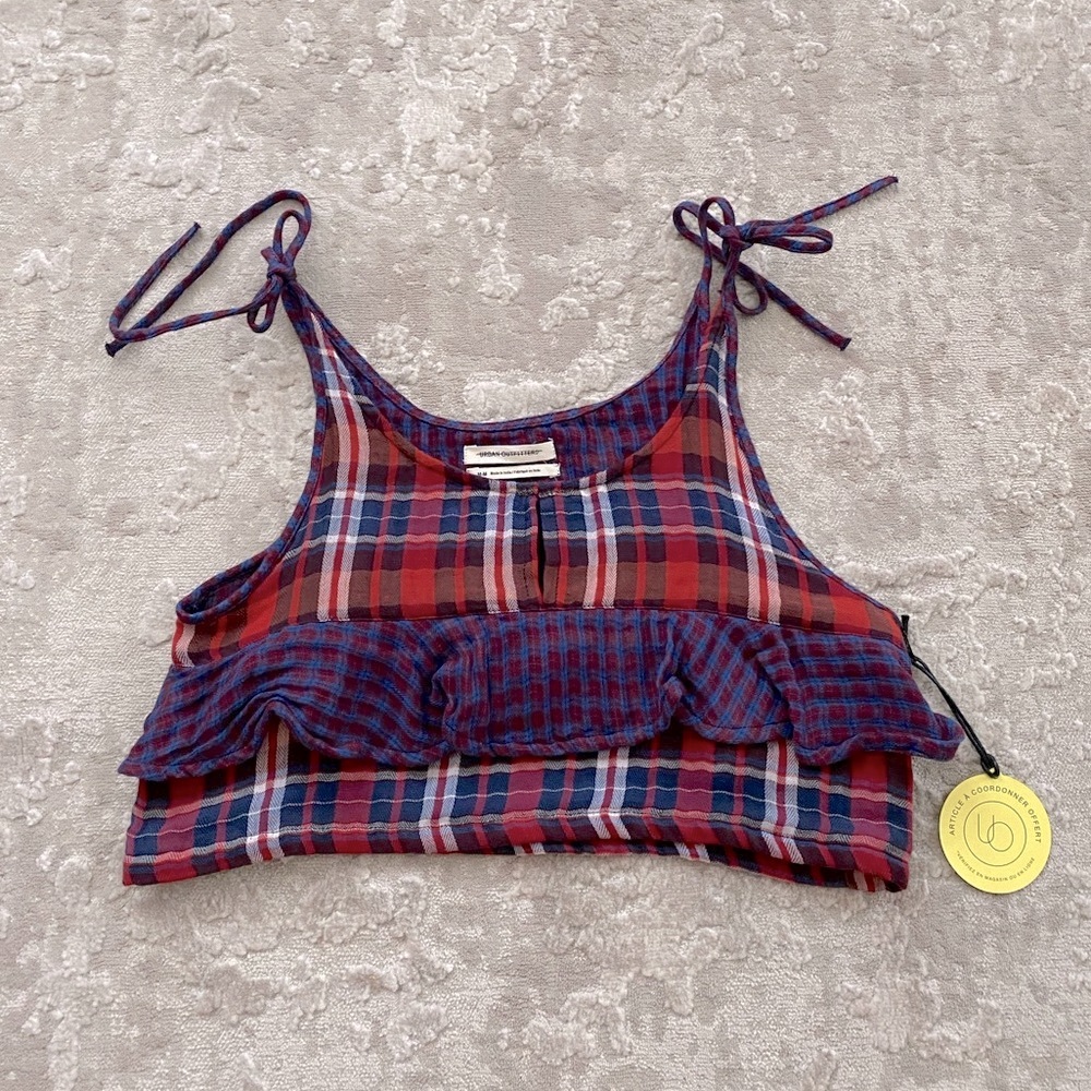 NWT Urban Outfitters flannel shoulder tie cropped flowy tank top